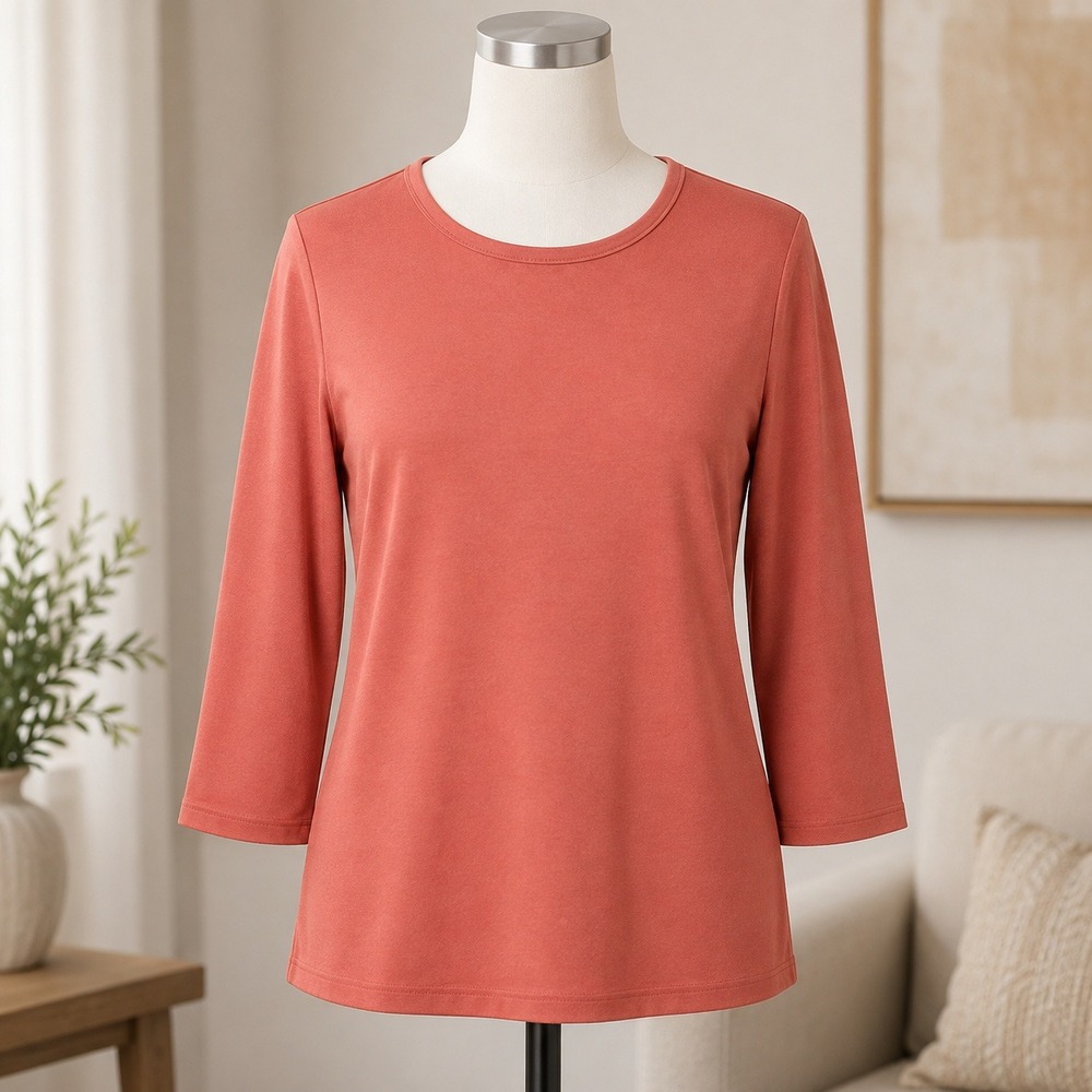 Denim & Co Essentials Shirt Women XL Rust Orange 3/4 Sleeve Crew Neck Top